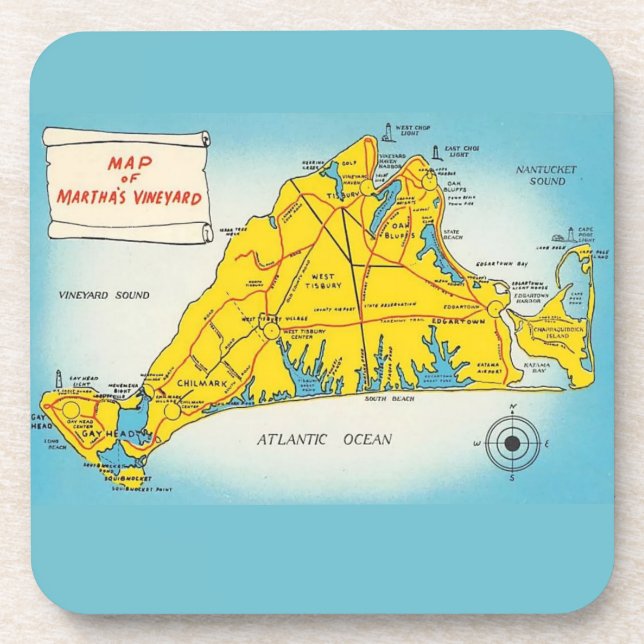 Martha's Vineyard Map  Beverage Coaster (Front)