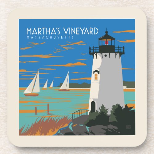 Marthas Vineyard Massachusetts  Lighthouse Beverage Coaster