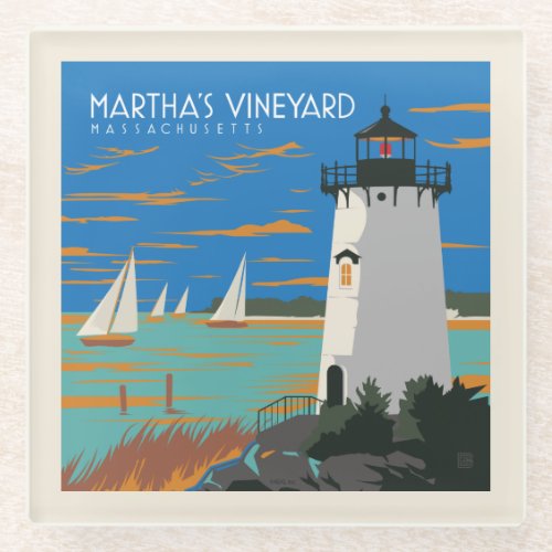 Marthas Vineyard Massachusetts  Lighthouse Glass Coaster