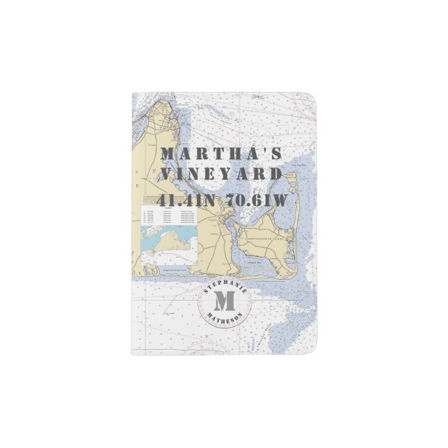 Martha's Vineyard Monogram Authentic Nautical Passport Holder (Front)