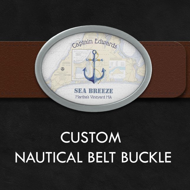 Martha's Vineyard Nautical Chart Captain Boat Name Belt Buckle (Martha's Vineyard Nautical Chart Captain Boat Name Belt Buckle)