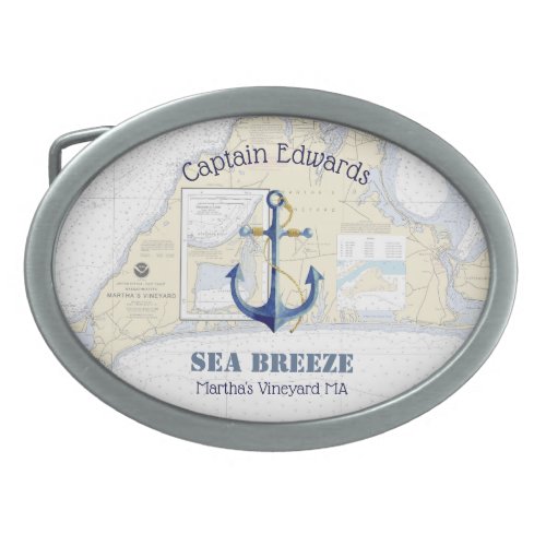 Marthas Vineyard Nautical Chart Captain Boat Name Belt Buckle