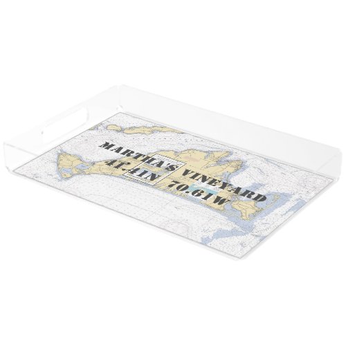 Marthas Vineyard Nautical Latitude Longitude Acrylic Tray