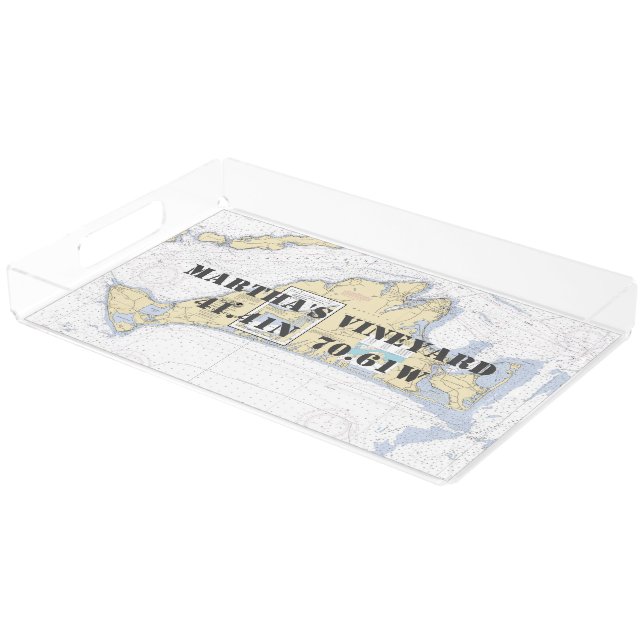 Martha's Vineyard Nautical Latitude Longitude Acrylic Tray (Angled)