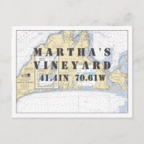 Martha's Vineyard Nautical Latitude Longitude Postcard
