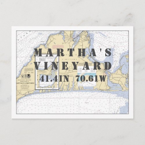 Marthas Vineyard Nautical Latitude Longitude Postcard