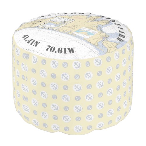 Marthas Vineyard Nautical Theme TealTan Anchors Pouf