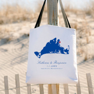 Martha's Vineyard Oak Bluffs Navy Wedding Welcome Tote Bag