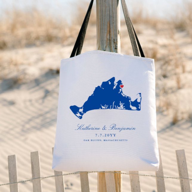 Martha's Vineyard Oak Bluffs Navy Wedding Welcome Tote Bag (Creator Uploaded)