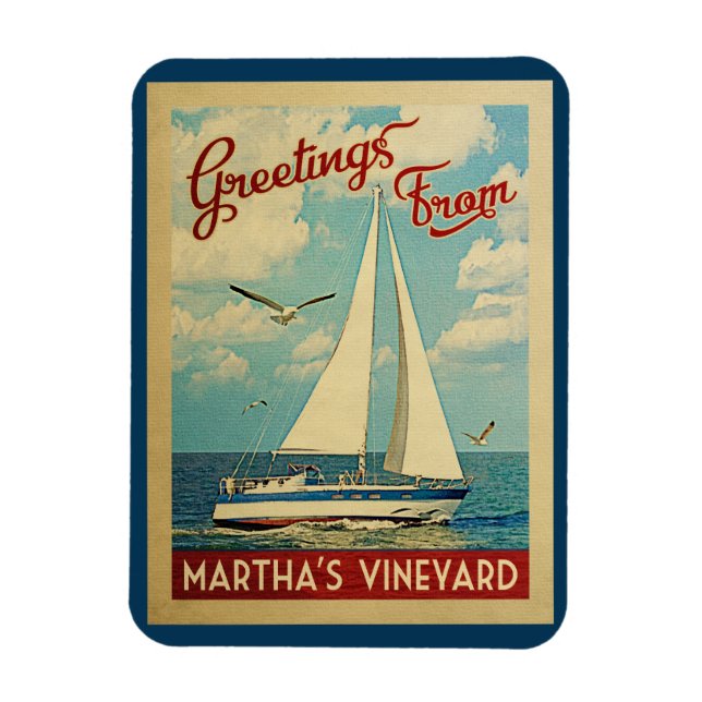 Martha's Vineyard Sailboat Vintage Travel Magnet (Vertical)