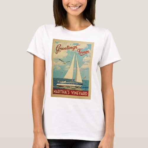 Marthas Vineyard Sailboat Vintage Travel T_Shirt