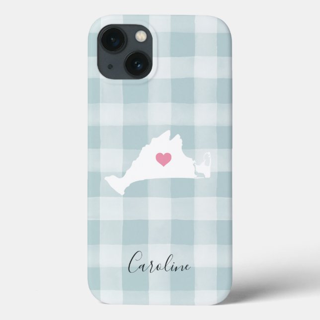 Martha's Vineyard Silhouette on Rustic Mint Plaid Case-Mate iPhone Case (Back)