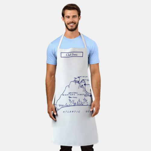 Marthas Vineyard Vintage Map 1 Navy Blue Apron