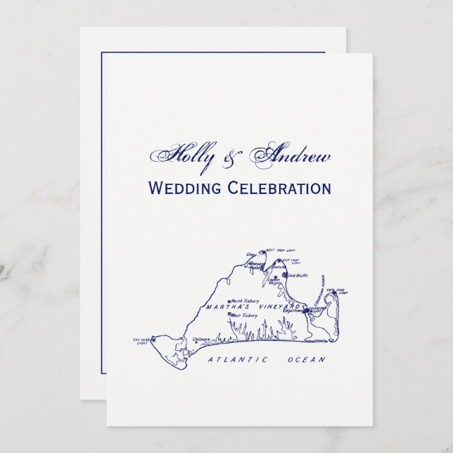Martha's Vineyard Vintage Map #1 Navy Blue Invitation (Front/Back)