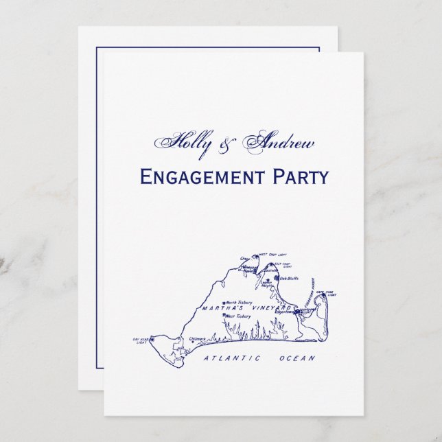 Martha's Vineyard Vintage Map #1 Navy Blue Invitation (Front/Back)
