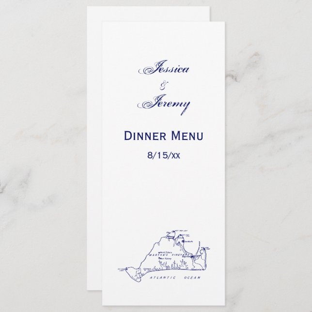 Martha's Vineyard Vintage Map #1 Navy Blue Invitation (Front/Back)