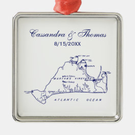 Martha's Vineyard Vintage Map #1 Navy Blue Metal Ornament