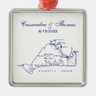 Martha's Vineyard Vintage Map #1 Navy Blue Metal Ornament