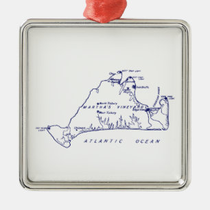 Martha's Vineyard Vintage Map #1 Navy Blue Metal Ornament