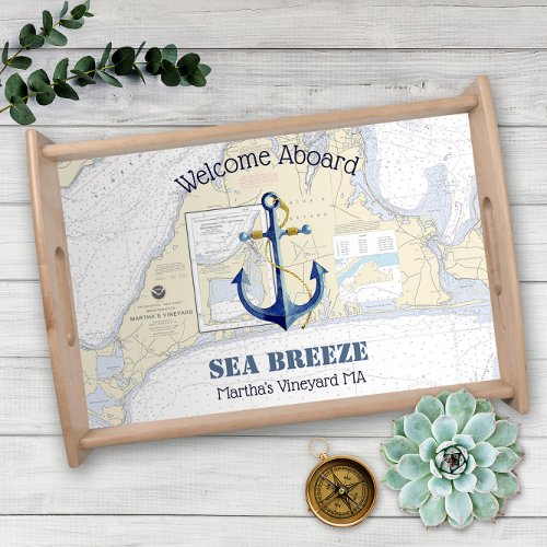 Marthas Vineyard Welcome Aboard Anchor Boat Name Serving Tray