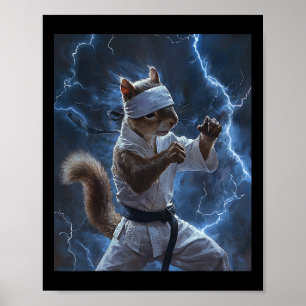 Martial Art Squirrel Wearing Karate Gi Lightning A Poster