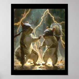 Martial Art Squirrel Wearing Karate Gi Lightning A Poster