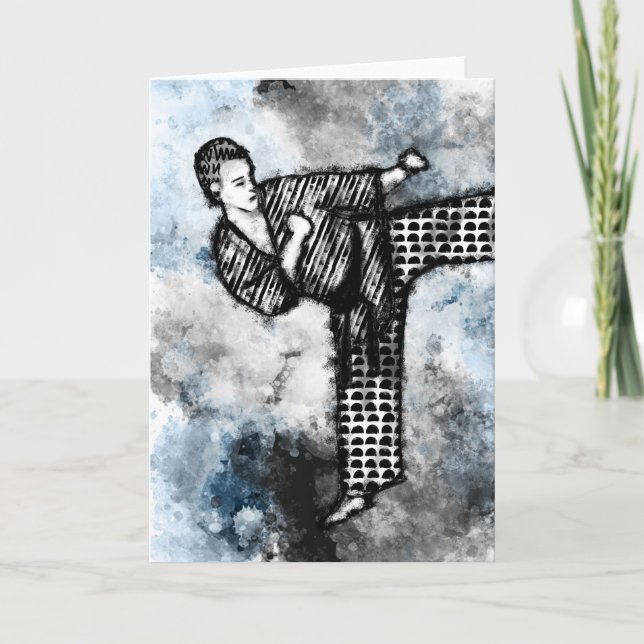 Martial Artist Greeting Card Karate Kick Judo (Front)