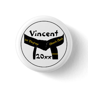 Martial Arts 1st Degree Black Belt Button