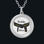 Martial Arts 1st Degree Black Belt Necklace<br><div class="desc">Congratulate  your martial artist on her achievement with the pretty 1st Degree Black Belt Pendant Necklace. This girly custom necklace features a martial arts first degree blackbelt design with one gold bar or stripe and white background.</div>