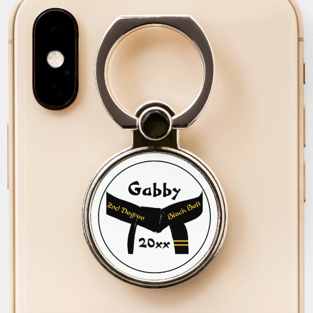 Martial Arts 2nd Degree Black Belt Phone Ring Stand (Close Up)