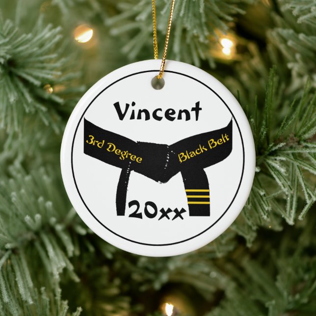 Martial Arts 3rd Degree Black Belt Ceramic Ornament (Tree)