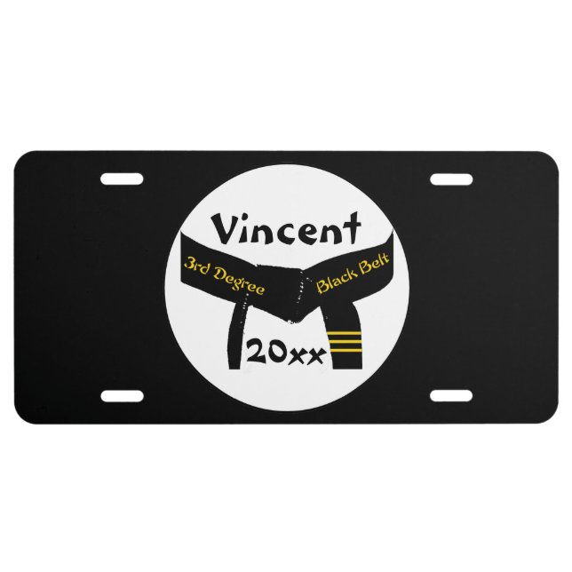 Martial Arts 3rd Degree Black Belt License Plate (Front)