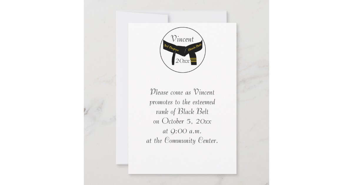 Martial Arts 3rd Degree Black Belt Test Invitation | Zazzle