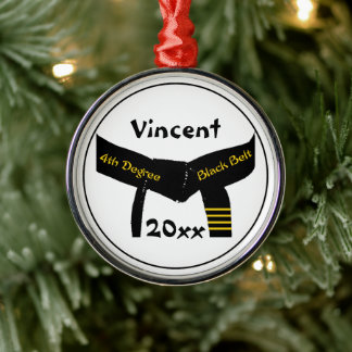 Martial Arts 4th Degree Black Belt Rank Metal Ornament