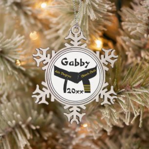 Martial Arts 4th Degree Black Belt Rank Snowflake Pewter Christmas Ornament