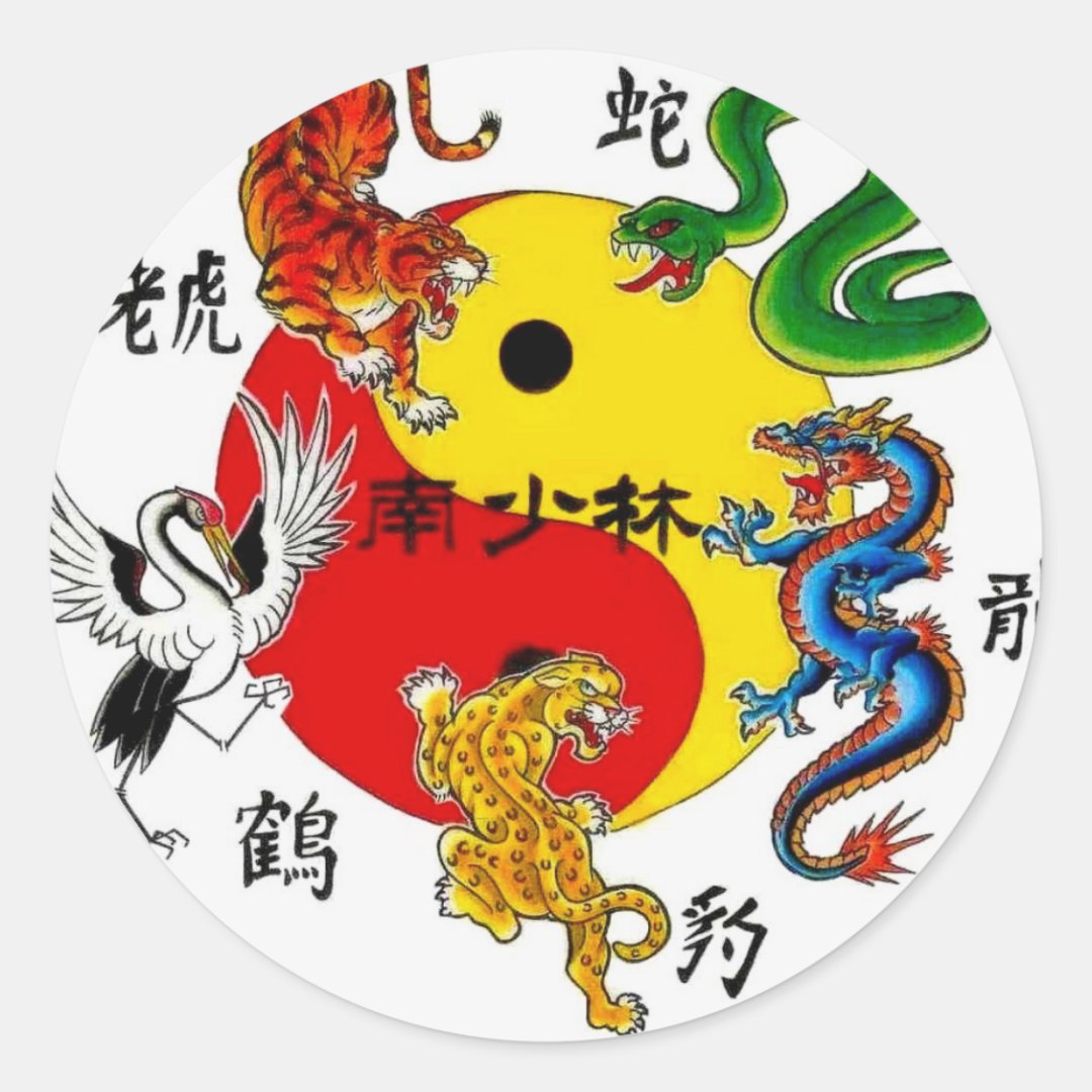 MARTIAL ARTS 5 ANIMALS CLASSIC ROUND STICKER Zazzle