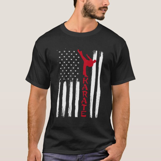 Martial Arts American Flag US Karate Fighter T-Shirt (Front)