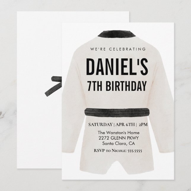 Martial arts birthday party invitation (Front/Back)