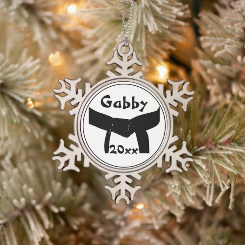 Martial Arts Black Belt Dated Snowflake Pewter Christmas Ornament