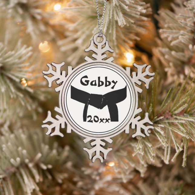 Martial Arts Black Belt Snowflake Pewter Christmas Ornament (Tree)