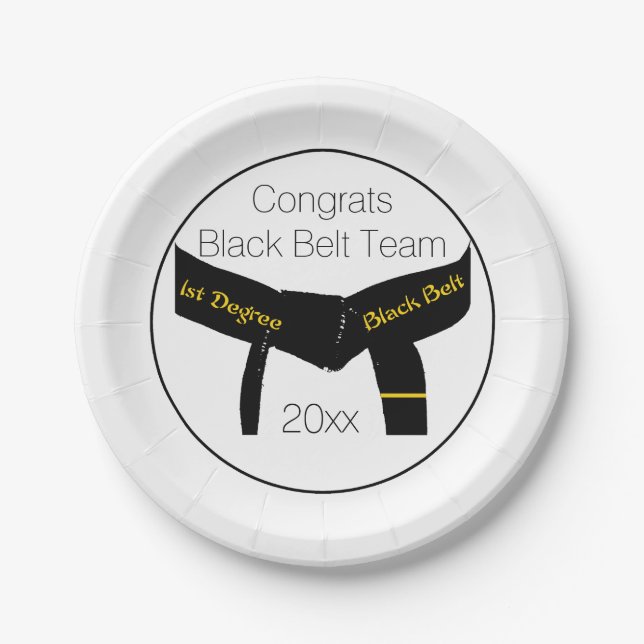 Martial Arts Black Belt Test Party Congratulations Paper Plates (Front)
