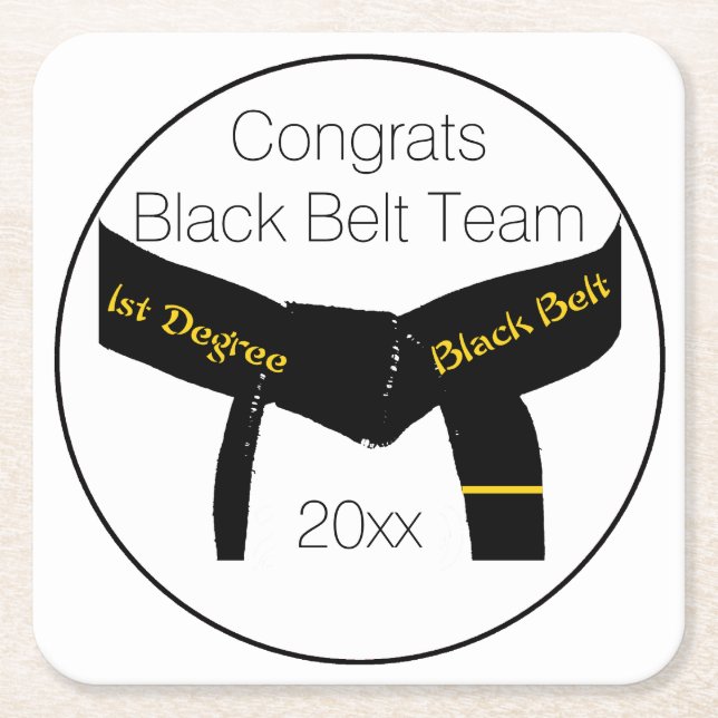 Martial Arts Black Belt Test Party Congratulations Square Paper Coaster (Front)