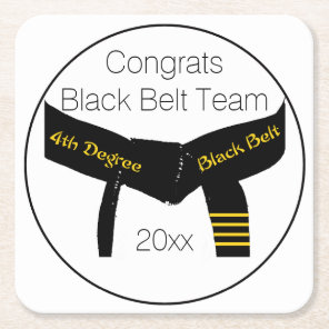 Martial Arts Black Belt Test Party Congratulations Square Paper Coaster