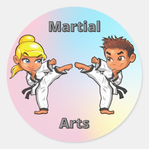 Martial Arts Boy and Girl  Classic Round Sticker