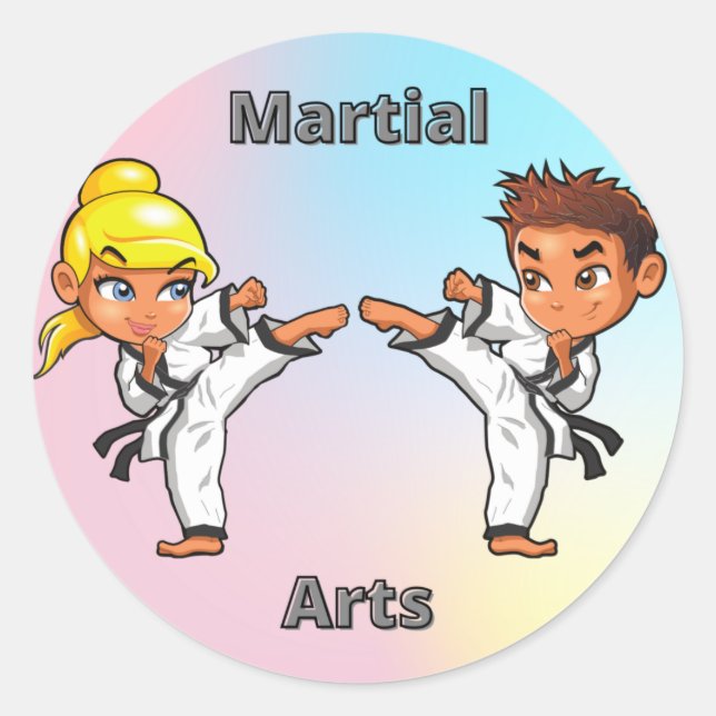 Martial Arts Boy and Girl  Classic Round Sticker (Front)