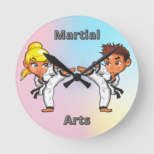 Martial Arts Boy and Girl   Round Clock