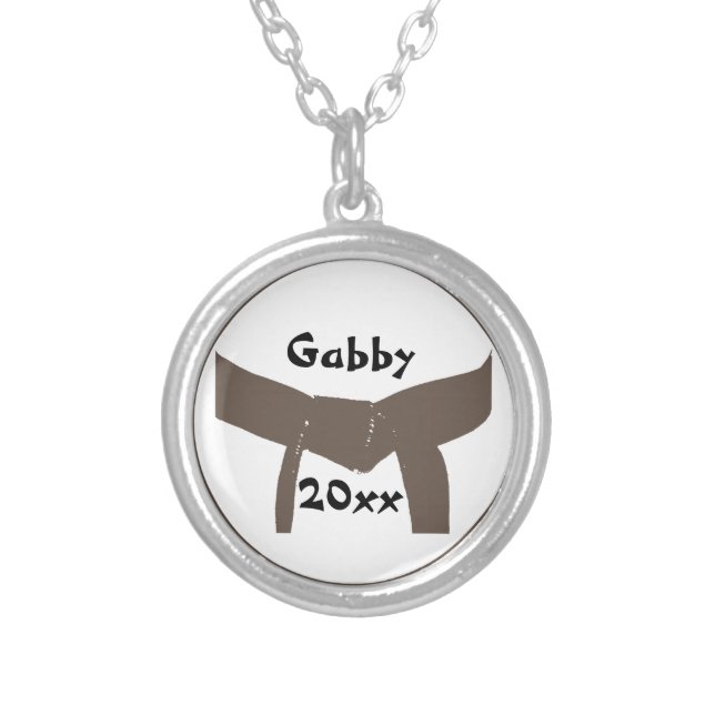 Martial Arts Brown Belt Silver Plated Necklace (Front)
