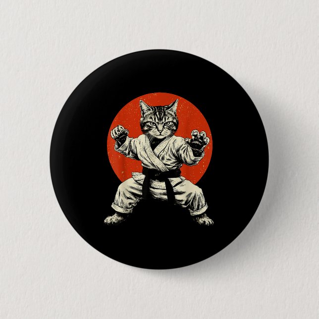 Martial Arts Cat Karate Judo Japanese Flag Funny J Button (Front)