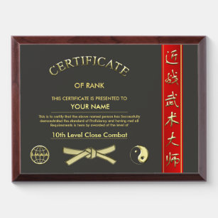 Martial Arts Certificate Award Plaque