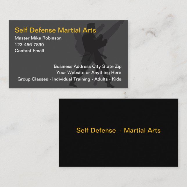 Martial Arts Class Instructor Business Cards (Front/Back)